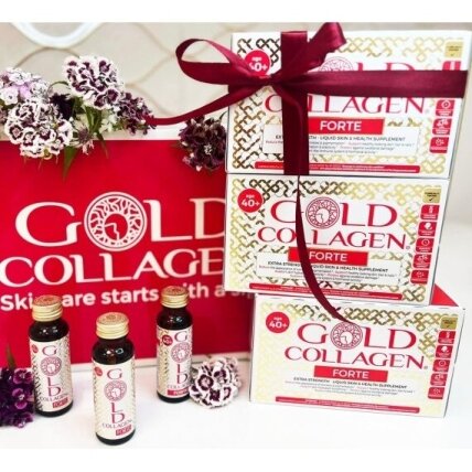 GOLD COLLAGEN FORTE 3 dežutės (rekomenduojamas mėnesio kursas) + 25 eur DOVANA Gold Collagen lūpų balzamas. Nemokamas pristatymas. Populiariausias geriamas kolagenas odai, plaukams, nagams 1