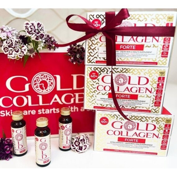 GOLD COLLAGEN FORTE 3 dežutės (rekomenduojamas mėnesio kursas) + 25 eur DOVANA Gold Collagen lūpų balzamas. Nemokamas pristatymas. Populiariausias geriamas kolagenas odai, plaukams, nagams 1