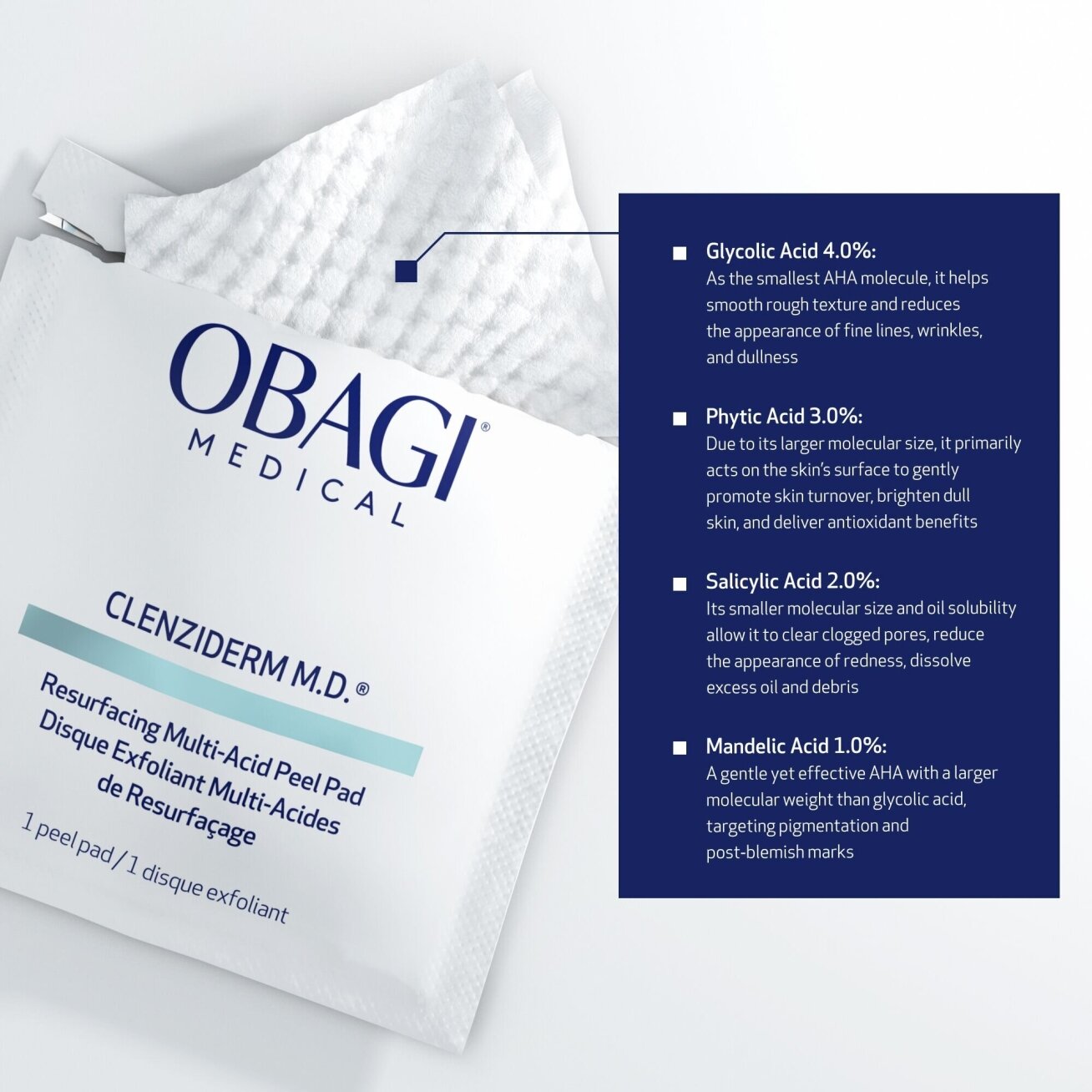 Obagi Medical CLENZIDERM M.D.® Resurfacing Multi-Acid Peel Pads – Šveičiamieji Veido Padeliai su Rūgštimis 30vnt 1
