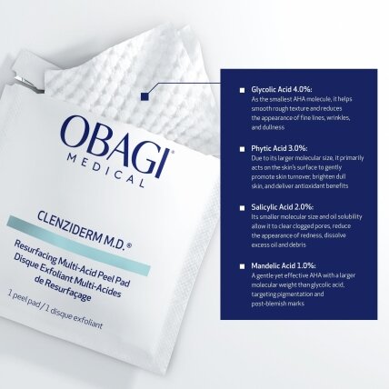 Obagi Medical CLENZIDERM M.D.® Resurfacing Multi-Acid Peel Pads – Šveičiamieji Veido Padeliai su Rūgštimis 30vnt 1