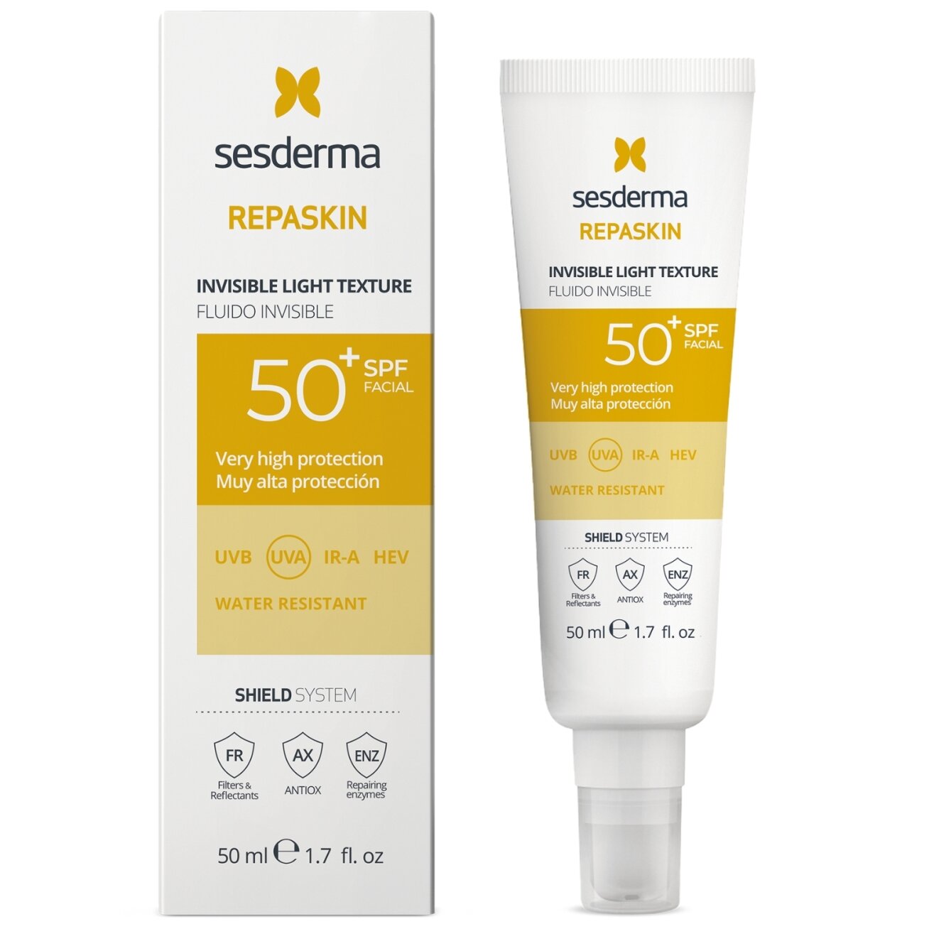 SESDERMA REPASKIN INVISIBLE LIGHT TEXTURE APSAUGINIS FLUIDAS VEIDUI SPF50+, 50 ML