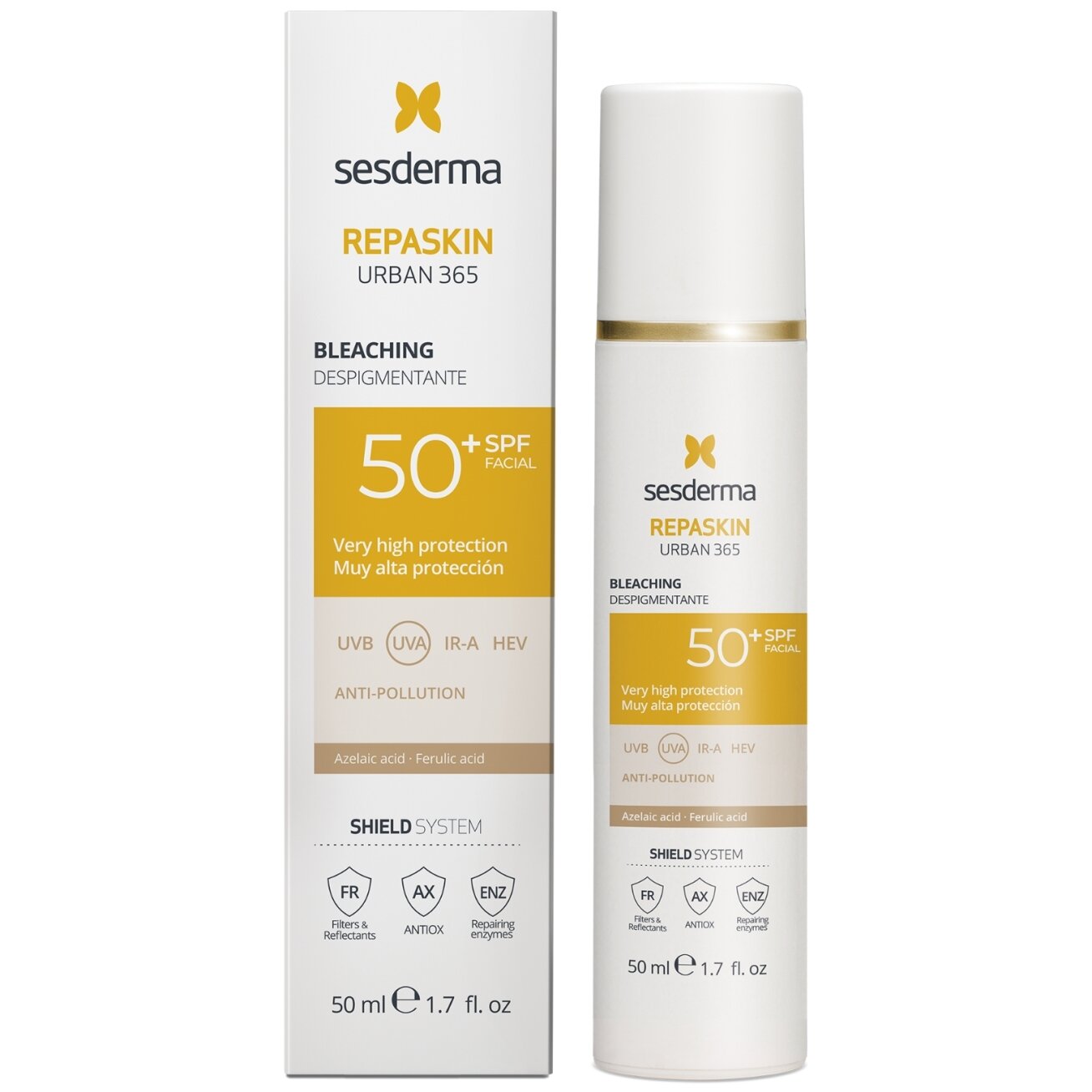 SESDERMA REPASKIN URBAN 365 APSAUGINIS VEIDO KREMAS SPF50+ PIGMENTUOTAI ODAI, 50 ML