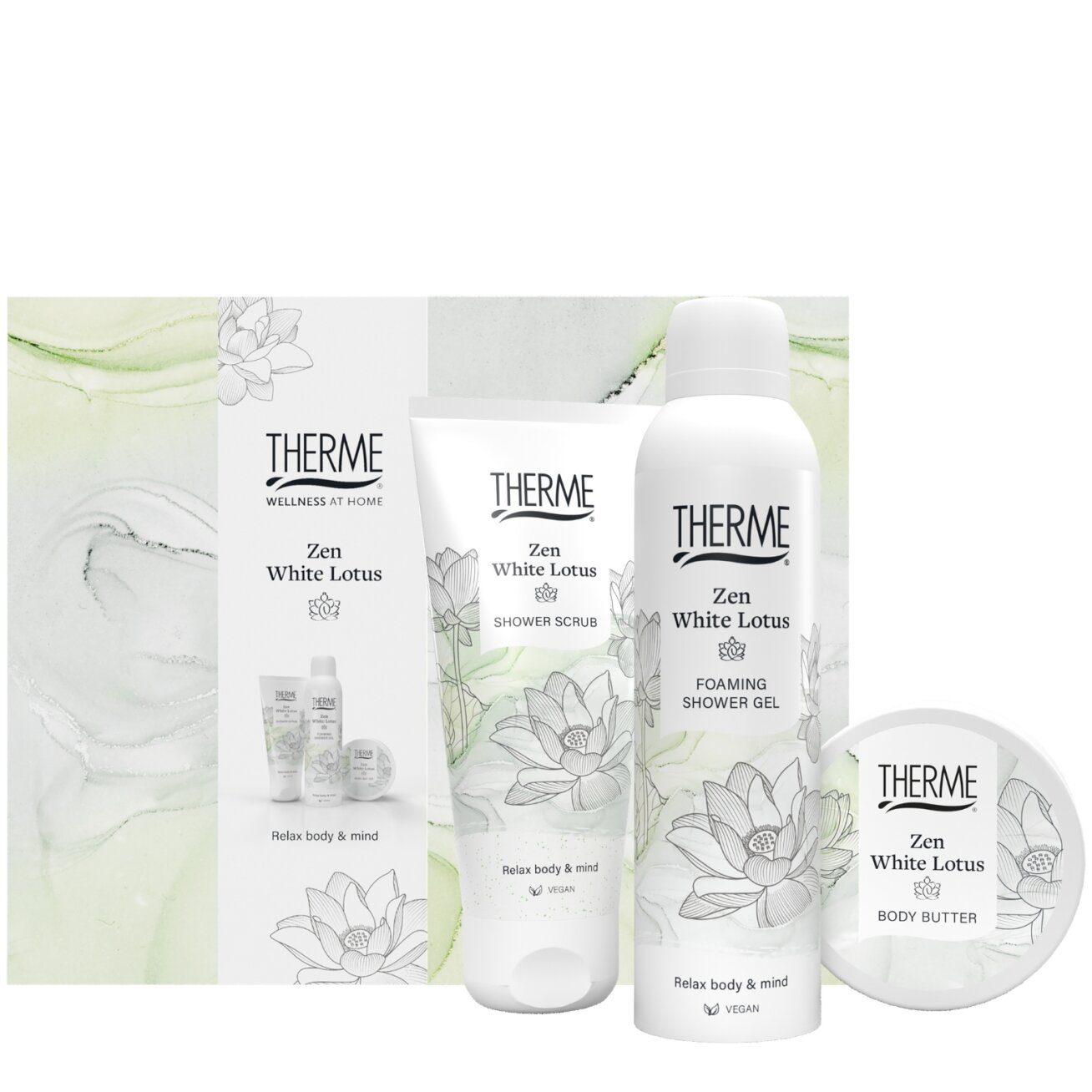 THERME ZEN WHITE LOTUS ATPALAIDUOJANTIS KŪNO PRIEŽIŪROS RINKINYS THERME ZEN WHITE LOTUS ATPALAIDUOJANTIS KŪNO PRIEŽIŪROS RINKINYS